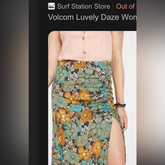 VOLCOM FLORAL BLUE/ORANGE MIDI SKIRT WITH SLIT NWOT SIZE SMALL - Picture 4 of 12